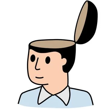 Man with open mind. Empty head. Concept of readiness for knowledge. Creative  Illustrazione stock