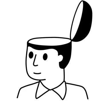 Man with open mind. Empty head. Concept of readiness for knowledge. Creative  Illustrazione stock
