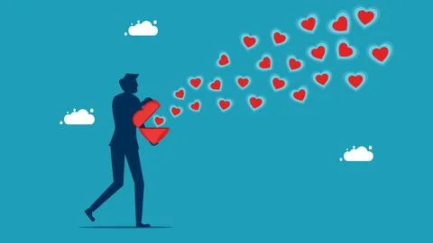 Man open red heart. The concept of love and trust. Spread the love. vector il Stock-Illustration