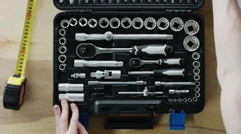 Man open the toolbox  and take the tool from it Stock Footage 62766350