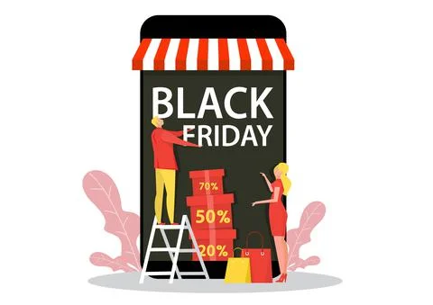 Man opened store for shop on Black Friday.   Vector illustration for promo, s Stock Illustration