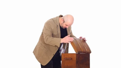 Man opening antique chest with lobby transparent background Stock Footage 105002139