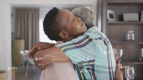 Man opening arms stepping forward woman returning hug and kiss greeting icons Stock Footage 332591833