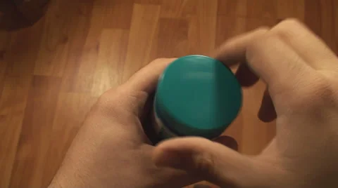 Man Opening A Bottle Of Vapor Rub, Treatment, Coughing, Sickness, Point Of View Stock Footage 36562516