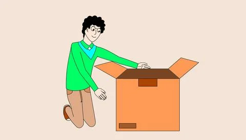 A man is opening a box Stock Illustration