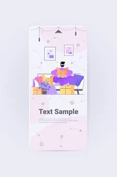 Man opening cardboard parcel box unboxing mail delivery ordering online via Stock Illustration