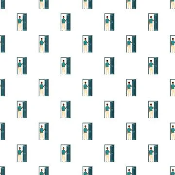 Man opening door inviting arrival seamless pattern イラスト素材
