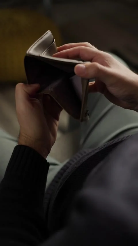 Man Opening Empty Leather Wallet Vertical Video stock 346810331