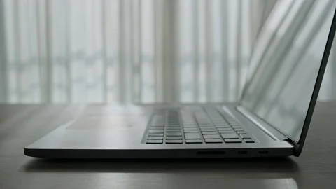Man opening laptop. Technology concept. Close-up in 4K, UHD Stock Footage 157383021