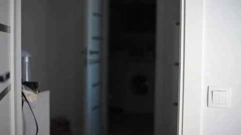Man opening modern white door with metallic handle Stock Footage 293670963