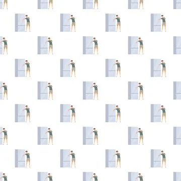Man opening refrigerator seamless pattern background イラスト素材