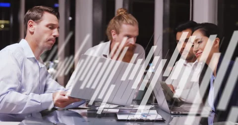 Man opening slim folder and presenting financial figures while team studying Video stock 314532112