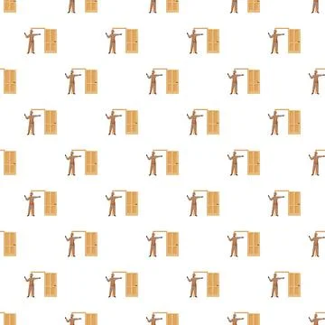 Man opening a wooden door pattern background Stock Illustration