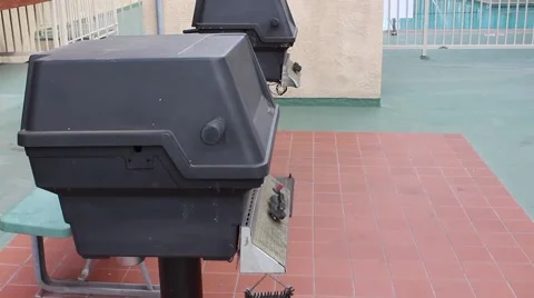 Man Opens BBQ Grill 02 Video stock 48827290