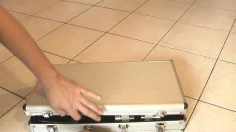 Man opens a box with tools for grilling Stock Footage 46794843