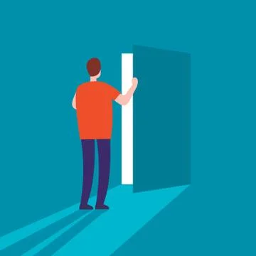 Man opens the door Illustrazione stock