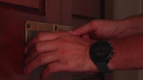 Man opens door lock and door. Stock Footage 255238291