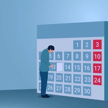 A man opens a drawer in a large calendar looking at monthly files, illustra.. Stock Illustration