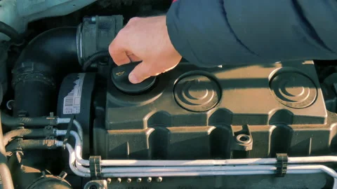 Man opens engine cover, 4k video, footage Stock Footage 169315625