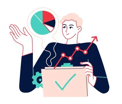Man opens a folder and extracts data. Stock Illustration
