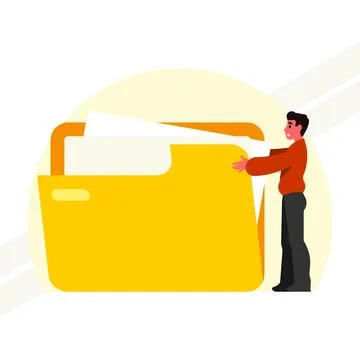 Man-opens-a-folder-with-documents Stock Illustration