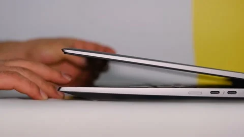 A man opens his laptop Video stock 181224868