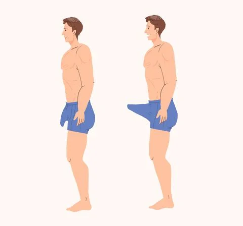A man opens his pants and looks into his panties sideways, a pumped up guy with Stock Illustration