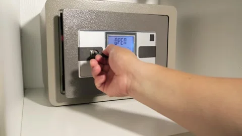 A man opens a safe and puts Chinese cash in it Видео 277934441