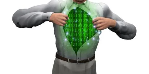 Man opens shirt to reveal binary streams Stock Illustration