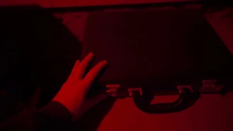 Man opens the suitcase close-up Stock Footage 71593128