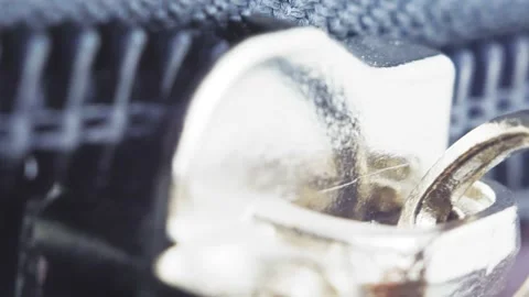 The man opens the zipper of the suitcase. Macro video of a lightning dog. Close Stock-Footage 219966800