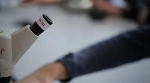 Man operates with microscope to prepare it for working Stock-Footage 65661301