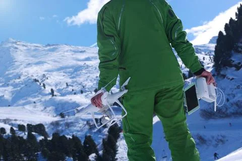  Man Operating Drone Flying or Hovering by Remote Control in Nature Man Op... Stock Photos