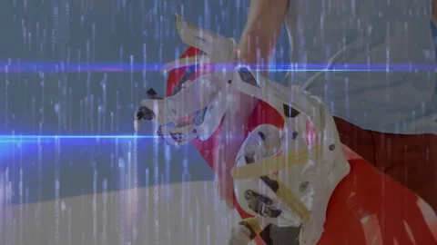 Man operating exoskeleton glove in technology display, showing joint mechanics Stock Footage 309096728