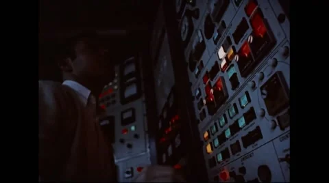 Man operating gyroscope during astronaut testing program Stock Footage