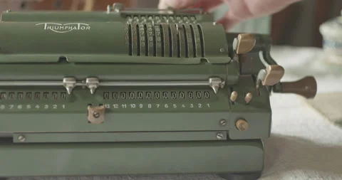 Man is Operating Old Calculator Machine Stock Footage 140659830