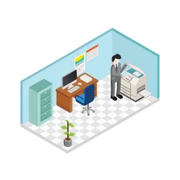Man Operating Printing Machine In Office Stock Illustration