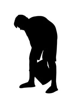 Man or boy bending down with bucket, silhouette. Vector illustration Stock Illustration