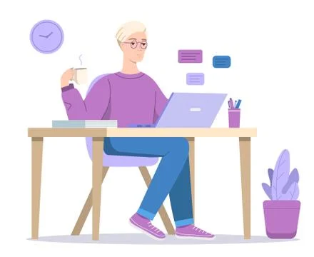 Man or boy texting in computer vector illustration Иллюстрация