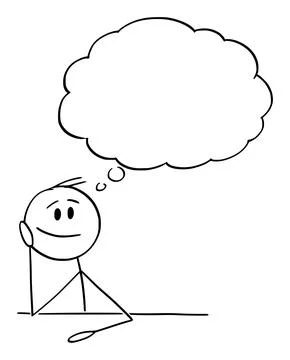 Man or Businessman Thinking with Empty Thought Bubble, Vector Cartoon Stick Stock Illustration