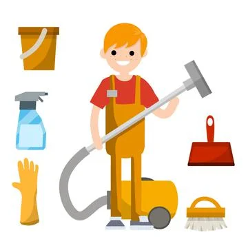 Man in orange jumpsuit stand. Technical service worker Stock Illustration