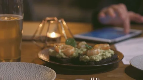 Man ordered tasty dinner. Stock Footage 99565362