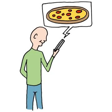 Man ordering pizza using mobile phone Stock Illustration