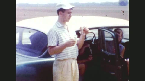 Man Outside His Car Drinking Soda From Bottle Stock Footage 170612448