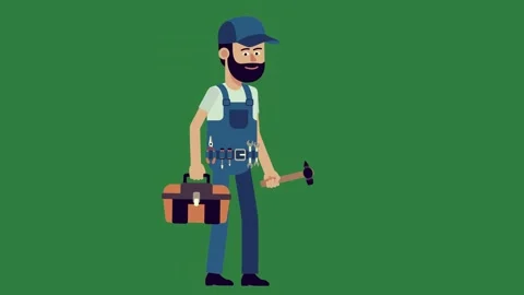 A man in overalls and holding tool with green background green screen Stock Footage 337340524