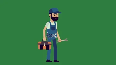 A man in overalls and holding tool wren green screen design illustration Stock Footage 337340525
