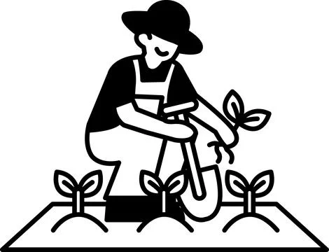 Man in a overalls is digging a hole in the dirt Stock Illustration