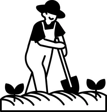 Man in a overalls is digging a hole in the ground Stock Illustration