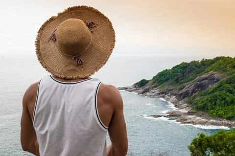 Man Overlooking Promthep Island with Hat Stock Photos