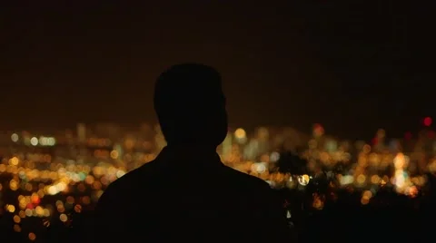 Man Overlooks Skyline Stock Footage 47208581